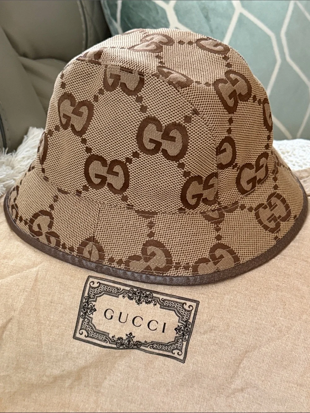 Gucci Tan & Brown GG Monogram Bucket Hat